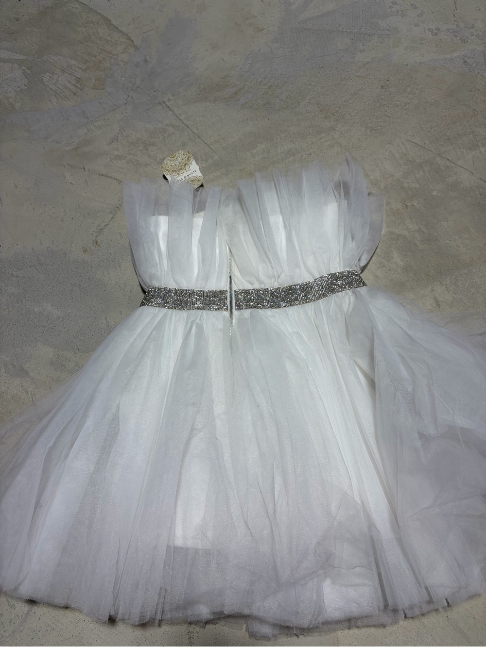 Altar’d state NWT White Tulle Party Dress with Rhinestone Waist small MSRP$90 - Picture 7 of 12